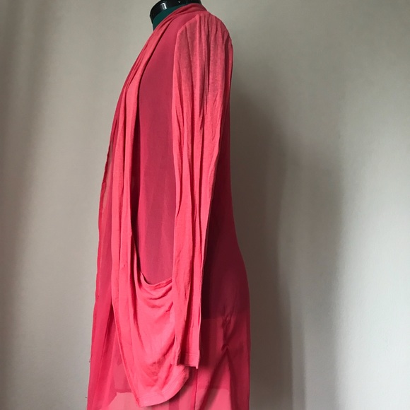 SOLDCoral pink peach chiffon oversized cardigan - Picture 4 of 5